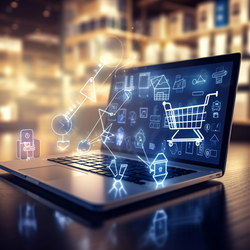 laptop with shopping cart icon on the screen