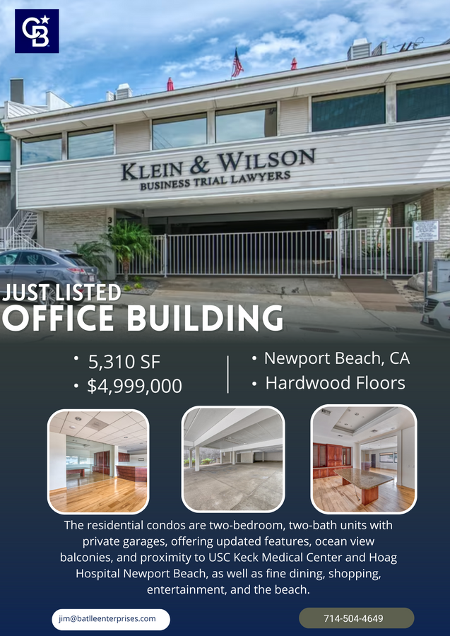 an advertisement for the klein & wilson office building in newport beach, ca